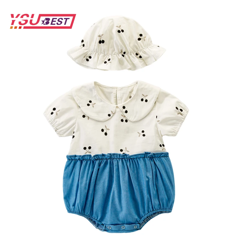 

Комбинезоны для девочек, летние хлопковые комбинезоны для новорожденных 0-3 лет, одежда с коротким рукавом в виде вишни, детские комбинезоны для девочек, 2022