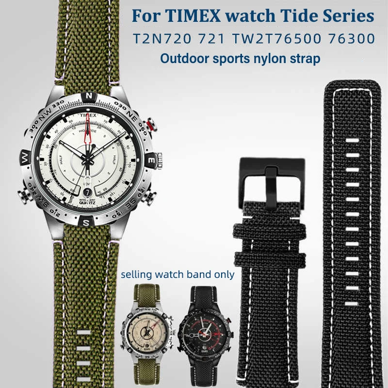 Фото Нейлоновый холщовый ремешок для часов для серии TIMEX Tide T2N721 T2N720 T2N739 TW2T76500 76300 TW2T6400, спортивный водонепроницаемый ремешок-браслет №1