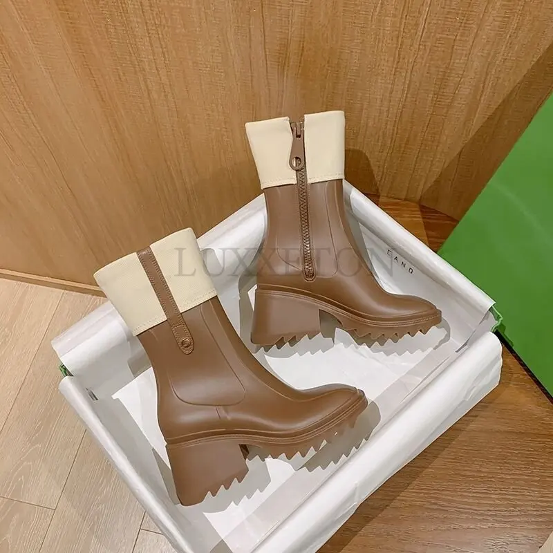 

Женские короткие ботинки на весну и осень, женские ботинки с квадратным носком, ботинки на среднем каблуке, коричневые ботинки Botas De Mujer