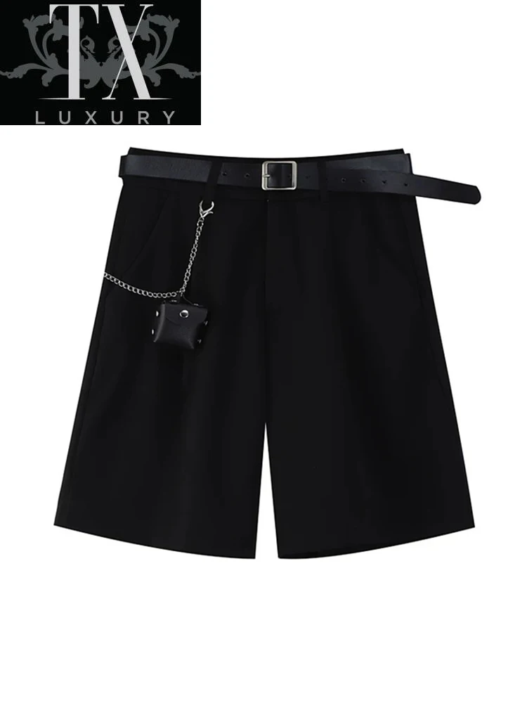 

2022 New With Belt Women's Casual All-Match Comfortable Elegant Summer Slim Wide Leg A-line Shorts Office Lady