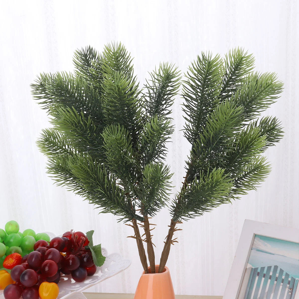 

3pcs Christmas Simulated Leaves Fake Flower Leaves for Home Office Restaurant Decor (Small Pine Leaf Branch Green)