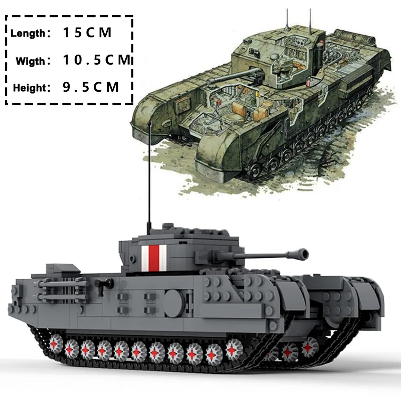 

Кубики MOC WW2, армейские строительные блоки, военная британская пехота, модель танка Черчилля, обучающая сборка, игрушки для детей