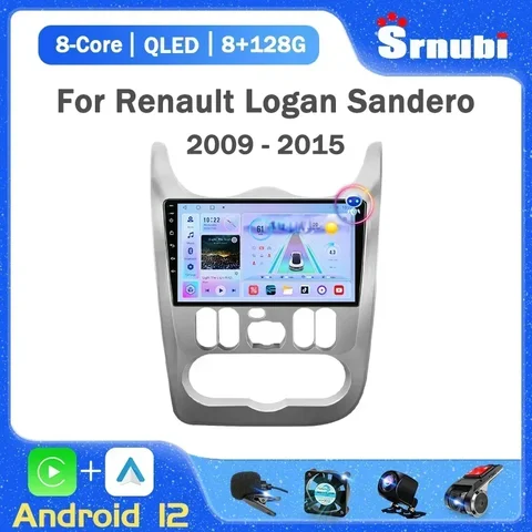 2Din 4G Android 12 Автомобильный радиоприемник Мультимедийный видеоплеер для Renault Logan 1 Sandero 2009-2015 Dacia Duster GPS Carplay Navigation