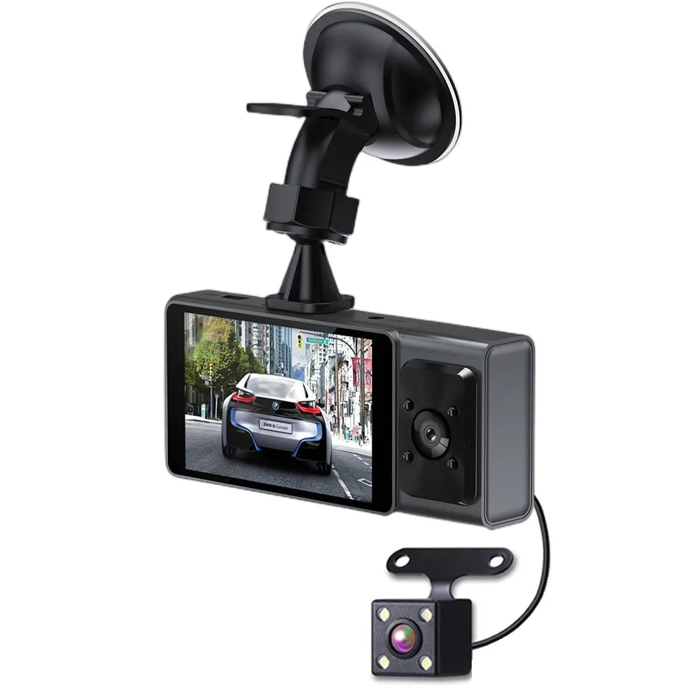 

fisheye dvr 1080p 3 inch dual dash cam camera fleet 3 channel lens dash cam mirror dash cam with Parking monitoring