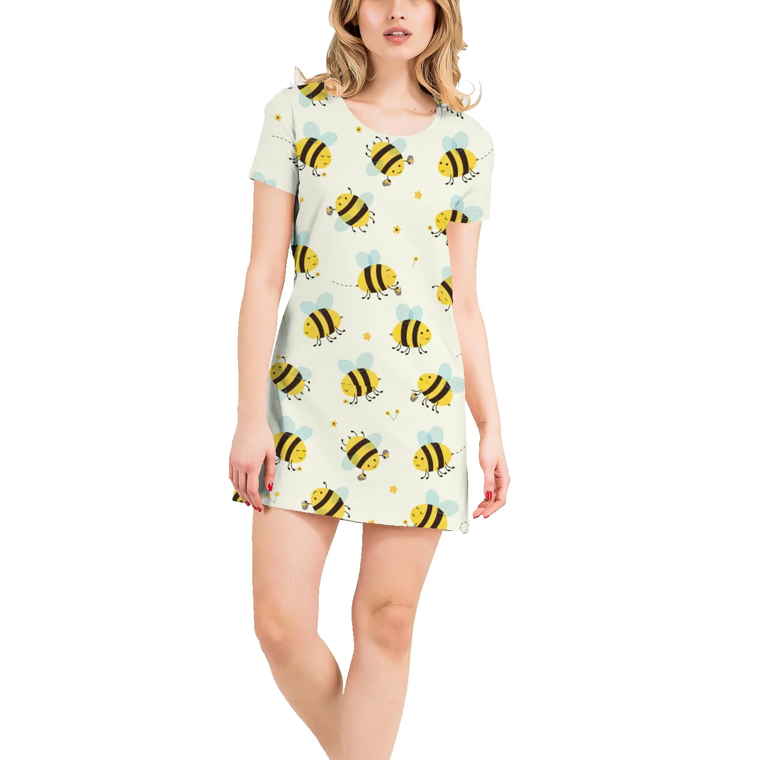 

Summer T Shirt Dress Women Fashion A Line Skirt Kawaii 3D Bee Print Women Short Sleeve Dress Women Casual Animal Clothing