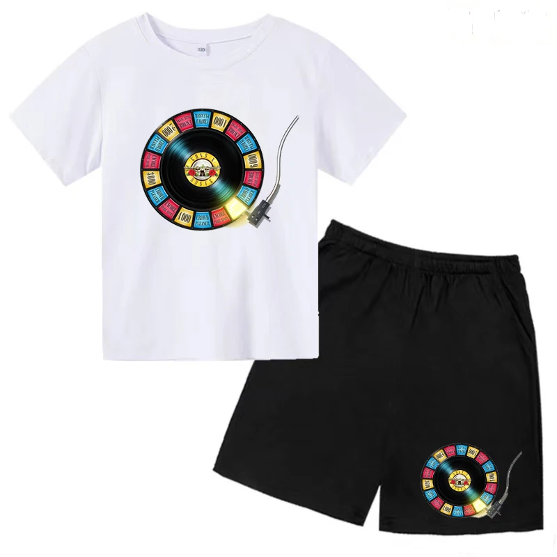 Kids T-shirt Set Rock Band Guns N 'Roses CD Short Sleeve Boys Baby Girls Summer Charming Printed Casual Shorts + Top 2 Piece Set