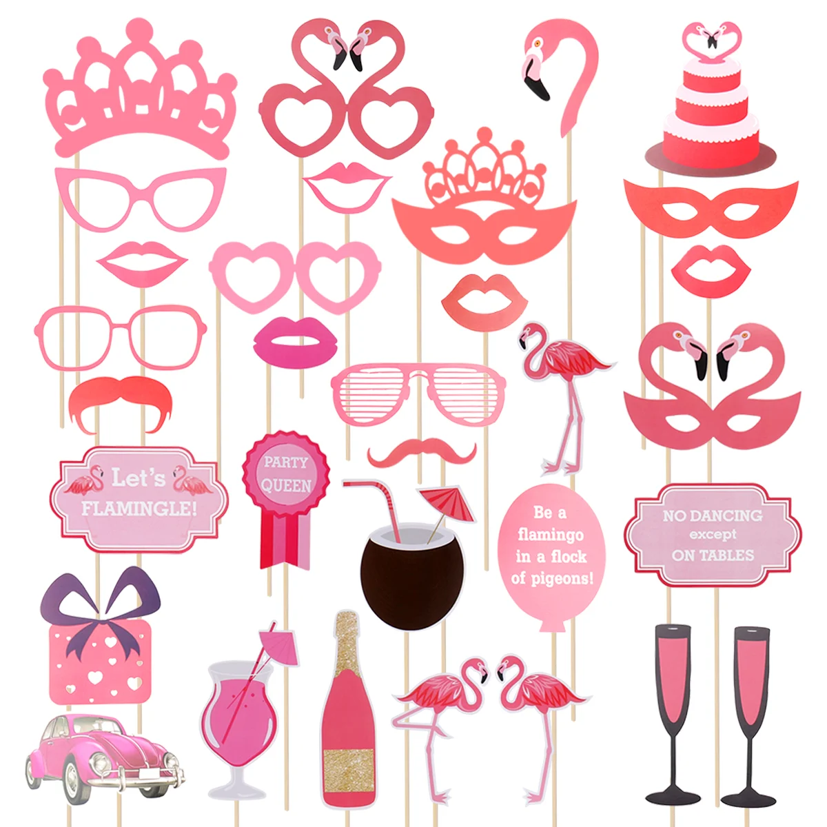 

32pcs Hawaiian Photo Booth Props Flamingo Photo Props Birthday Decoration for Luau Party