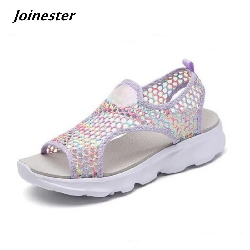 

Women Open Toe Slip on Mesh Sandals Breathable Lightweight Mid Heel Espadrilles Hollow-out Back Strap Summer Shoe for Girls