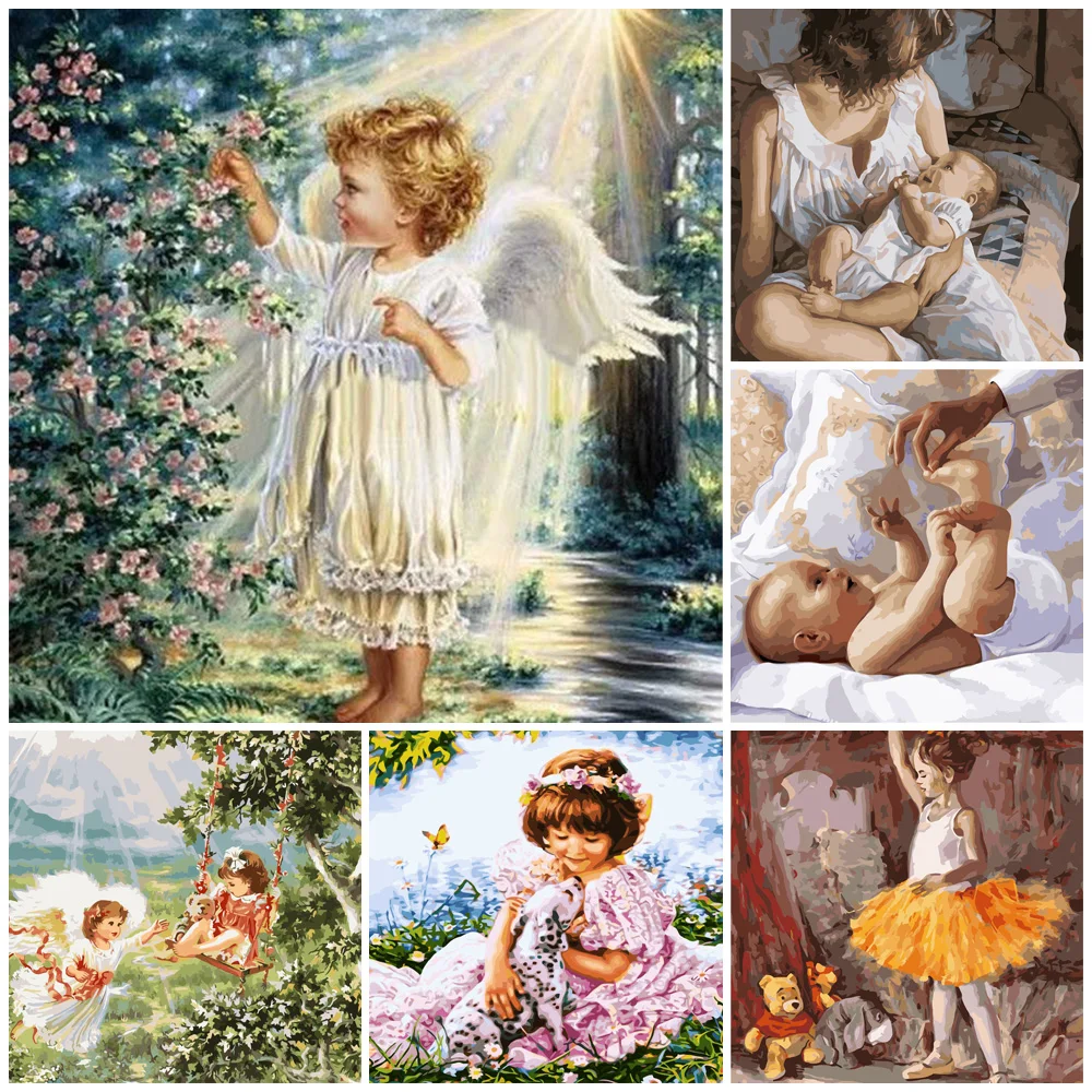 

2022 Paint Girl DIY Painting By Numbers Character Child Angel Mother Baby 40x50cm VA-0618 Drawing by Numbers Ghild Gift