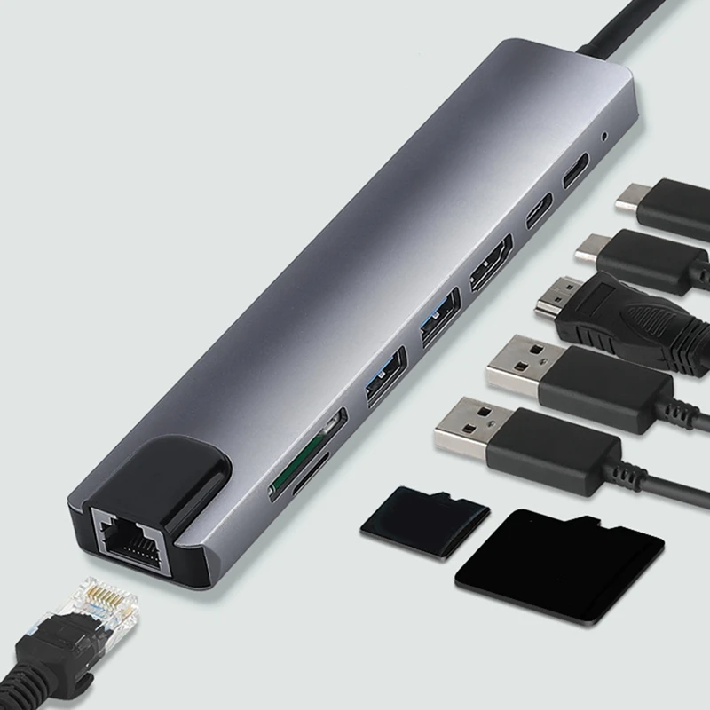 Концентратор USB C 8 в 1 док-станция расширения типа USB-концентратор совместимый с +