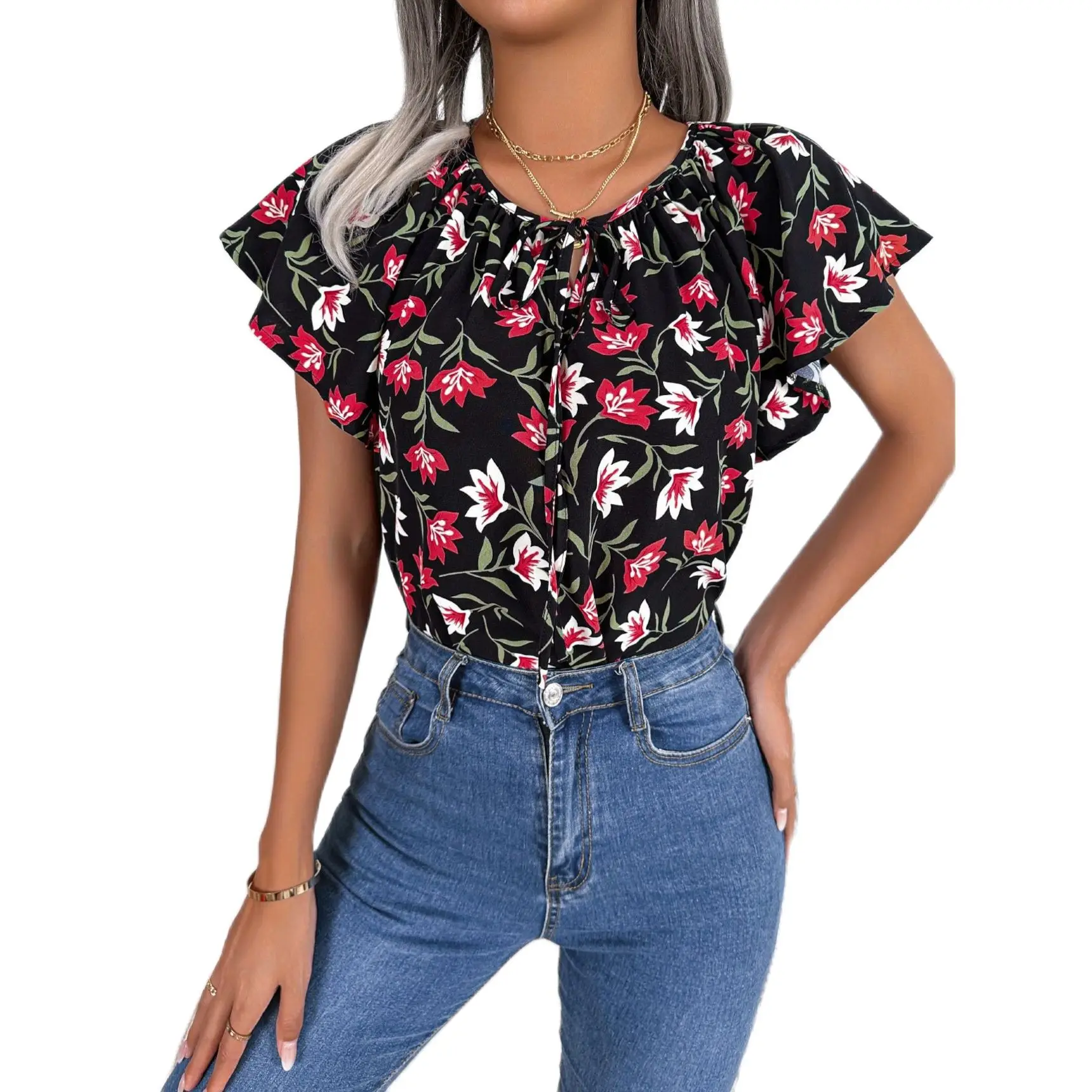 

Casual Women Summer Blouses Female Chiffon Tees Girl's Streetwear Tops Lady's Loose Leisurewear Blouses