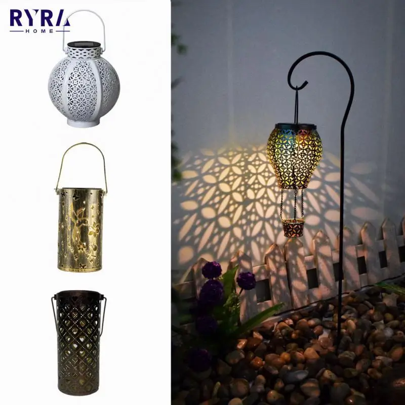 

Светодиодные ретро-светильники на солнечной батарее, металлический ажурный проекционный подвесной фонарь для наружного сада, газона, двор...