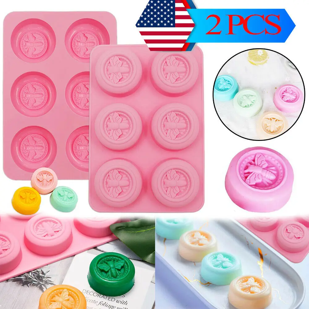 

2Pcs 3D Bee Soap Silicone Molds 6-Cavity Heat Resistant Non-Stick Round Soap Mould for Diy Handmade Cake Dessert Making Tools