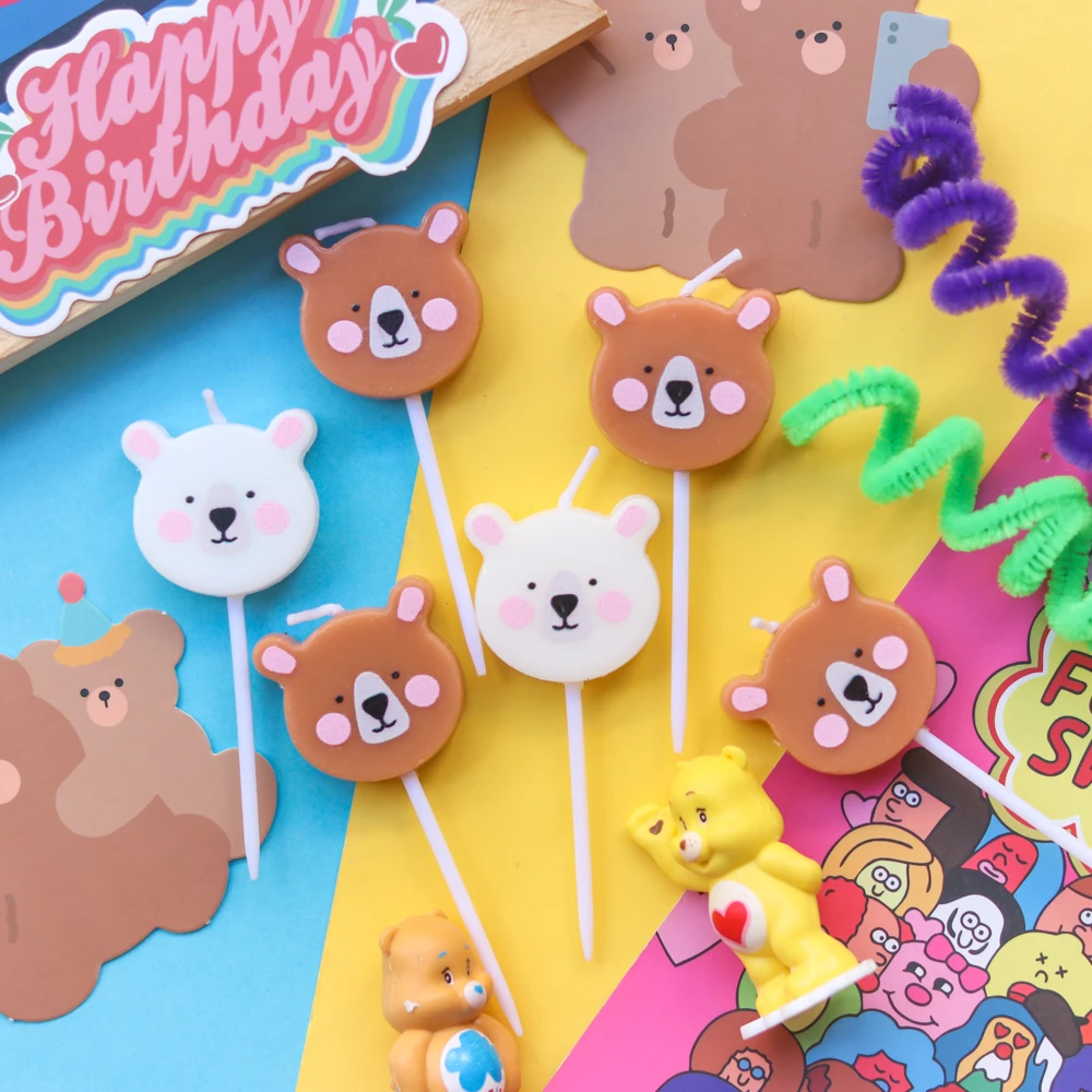 

Kids Birthday Party Candle For Cake Topper Korean Retro Style Cartoon Bear Candles Blush Bear Cream Baking Cupcake Decorations