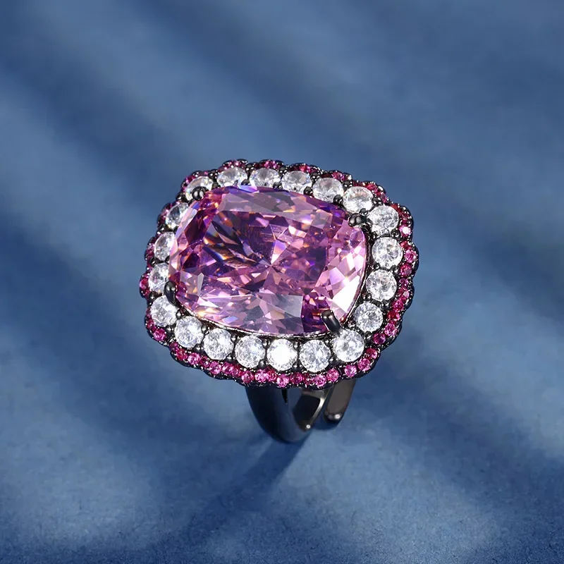 Регулируемое кольцо с цветком сияющие розово-зеленые драгоценные камни