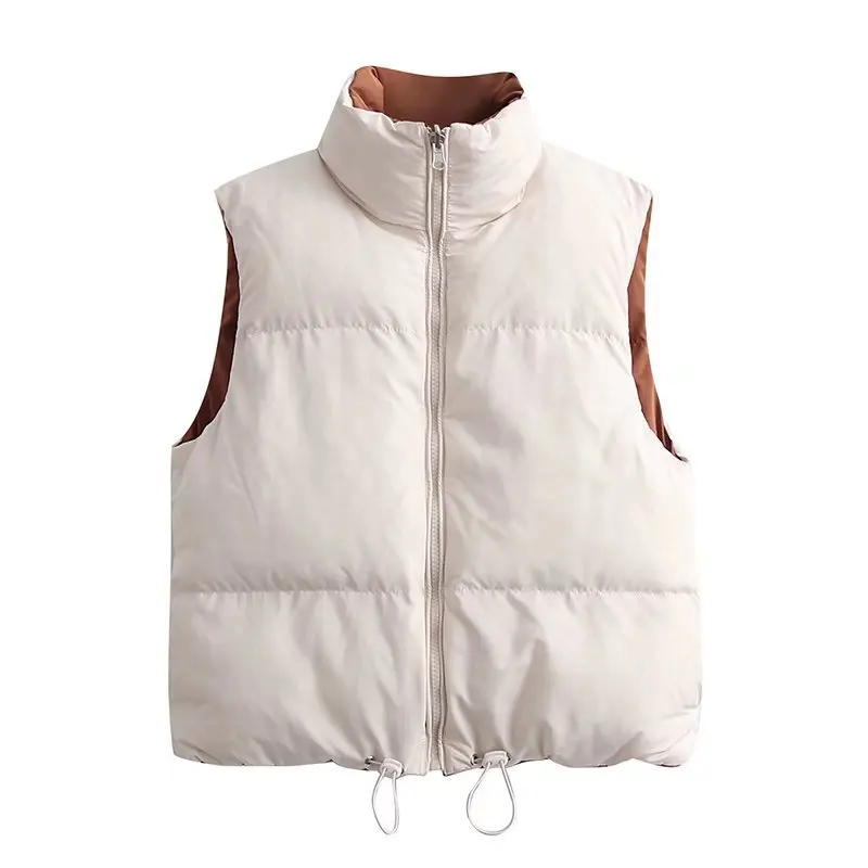 

Stand Collar Cotton Vest Women Thickened Warm Short Cotton Jacket Reversible Cotton Vest Jacket Stand Collar Sleeveless Tops