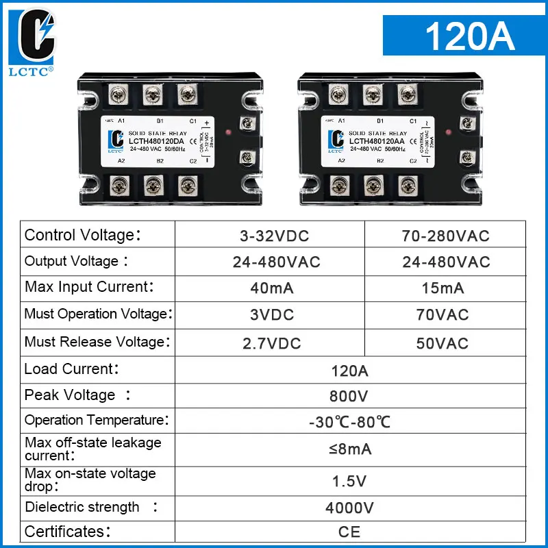 

LCTC Трёхфазное твердотельное реле SSR 3-фазное 10A-200A 380VAC