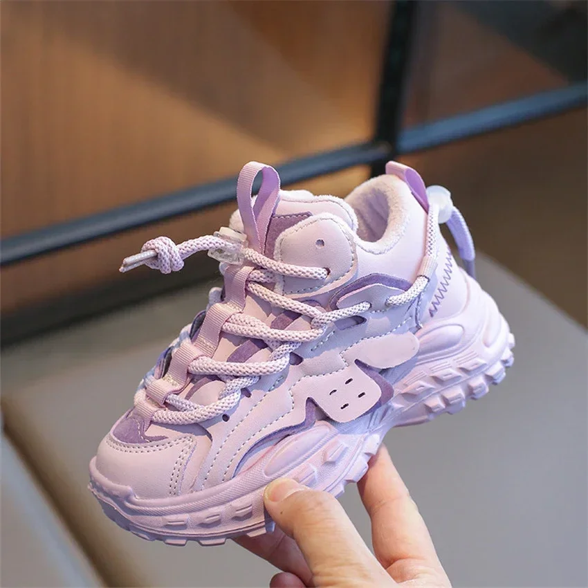Детские кроссовки на шнуровке тонкие плюшевые ботильоны для девочек