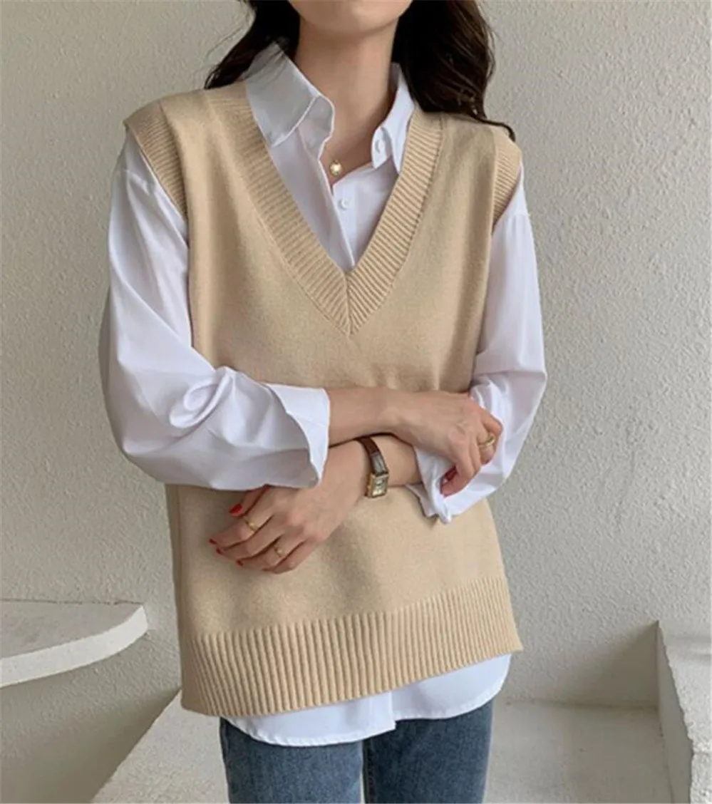 

Women's Sleeveless Sweater V-neck Heavy Duty Slim Easy Match Korean Style Fashion Autumn Winter Sweater