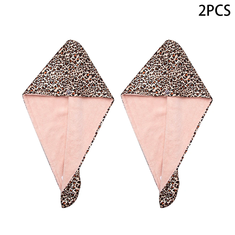

2Pcs Women Super Absorbent Turban Towel Wrap For Long Hair Soft Headscarf Bathing Leopard Print Double Layer With Button