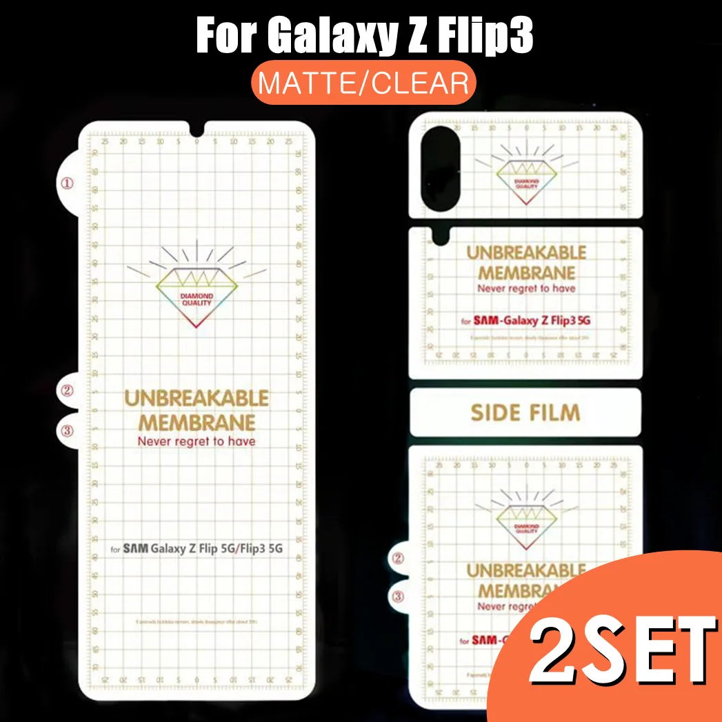 

HD невидимая мягкая Передняя и задняя Гидрогелевая пленка для Samsung Galaxy ZFlip3 ультратонкая прозрачная матовая защитная пленка для Z Flip 3 5G Новинк...