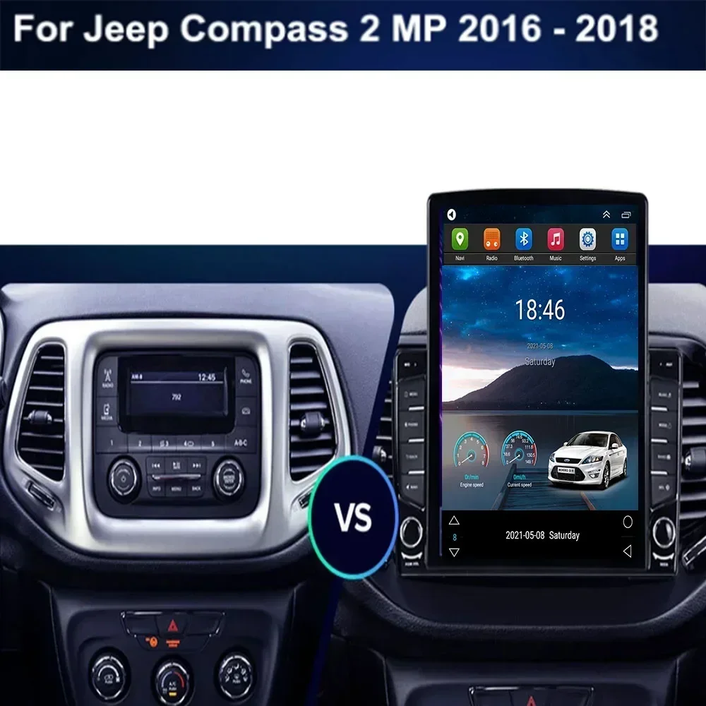 Для Tesla Style 2Din Android 13 Автомобильный радиоприемник для Jeep Compass 2MP 2016-35 Мультимедийный
