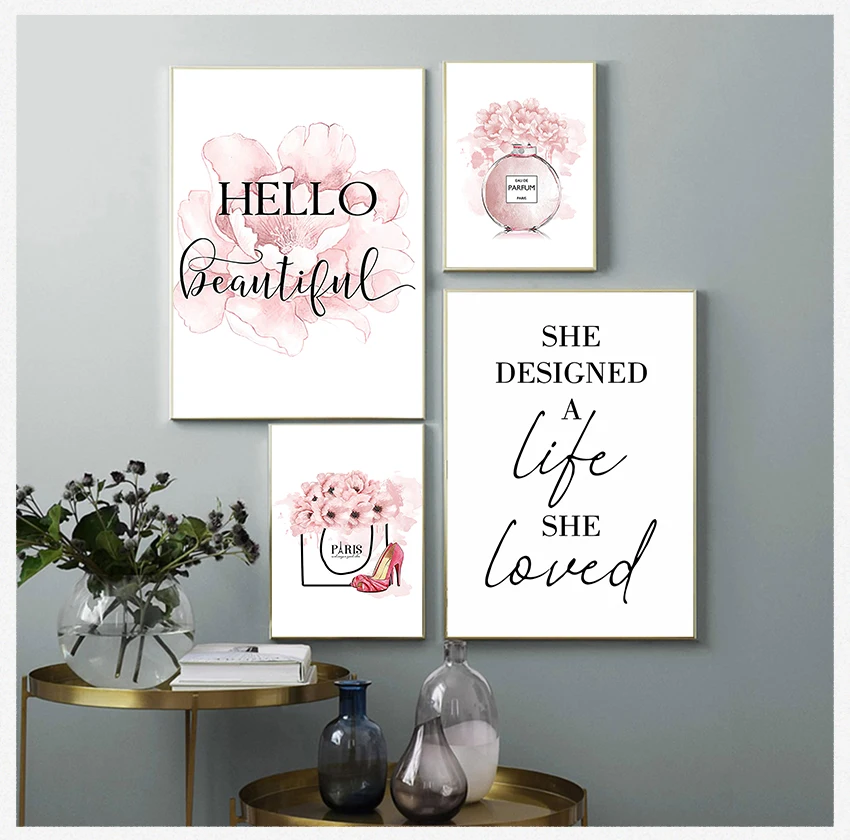 

Floral Canvas Print Wall Art Picture Modern Girl Room Decoration Flower Perfume Fashion Quotes Painting Makeup Artwork