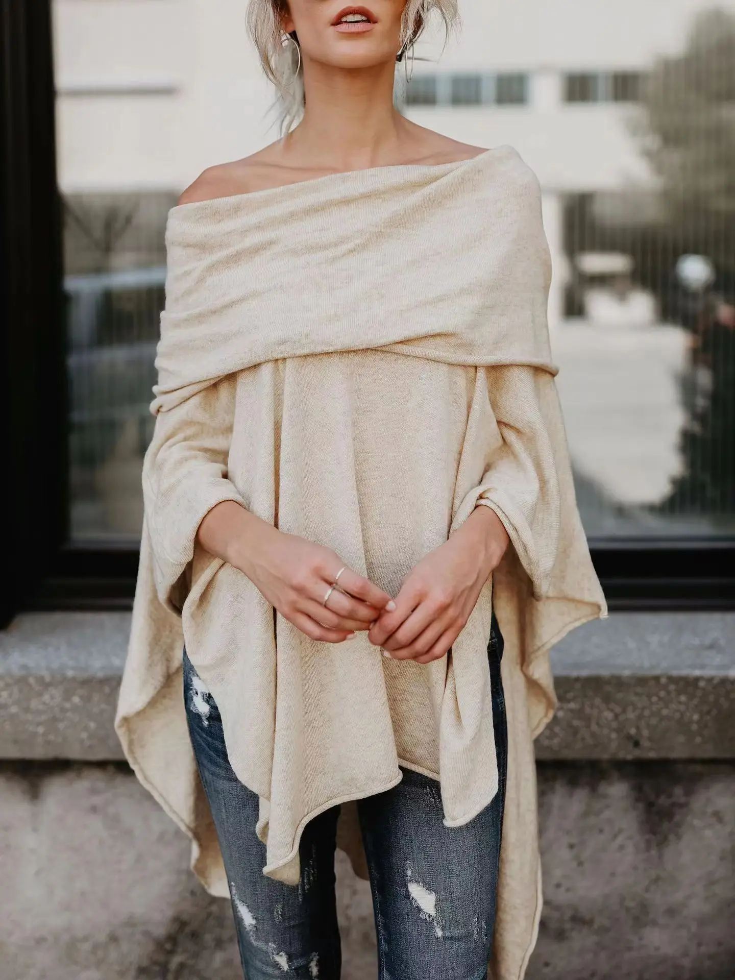 

2023 New Sexy Women's Clothing Irregular Bottom Off Shoulder T-shirt Off Shoulder Top