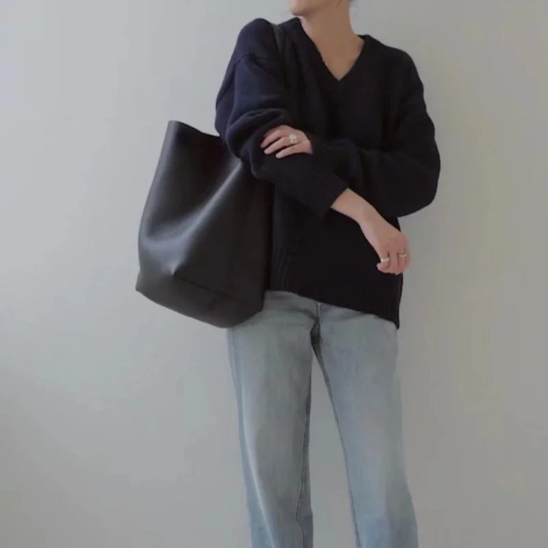 

Офисные женские шикарные сумки-ведра, Женская вместительная сумка-тоут через плечо, однотонные Универсальные женские сумки из натуральной кожи