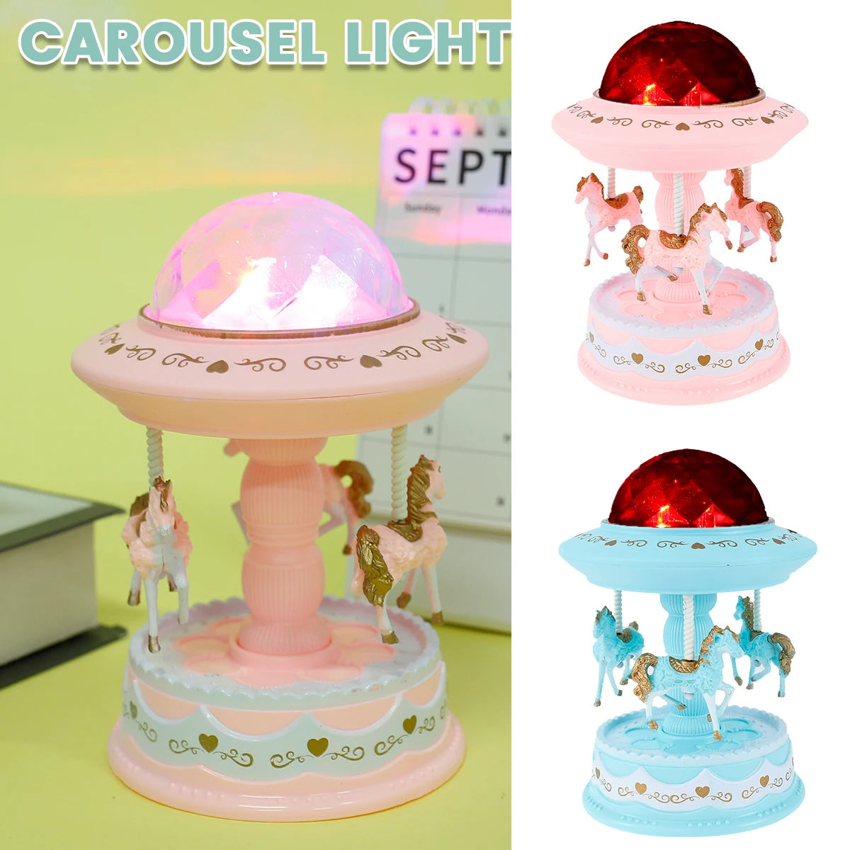 

Carousel Music Box 7 Colors Changing Projection Lamp Romantic Exquisite 360 degrees rotate Music Box for Best Gift