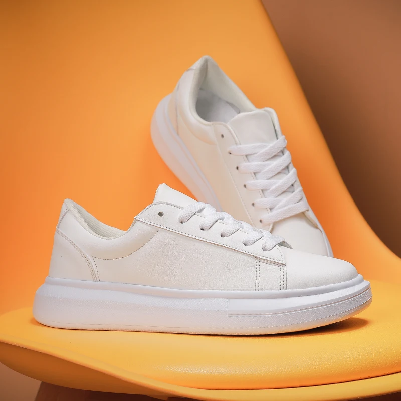 White Shoes Four Season Casual Classic Solid Color PU Leather Shoes Couple Breathable Loafers Young Students Flat Shoes Sneakers