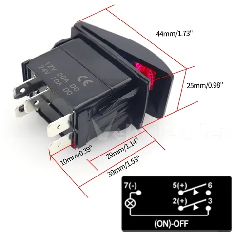 Красный светодиодный кулисный переключатель звукового сигнала для автомобиля, лодки SPST (ON)-OFF, мгновенный кулисный переключатель, 5-контактный 12 В/24 В для Carling ARB Narva 4x4 Style