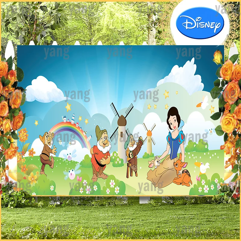 Snow White Backdrop Disney Custom Girls Princess Baby Happy Birthday Party Cartoon Decoration Photography Backgrounds Banner