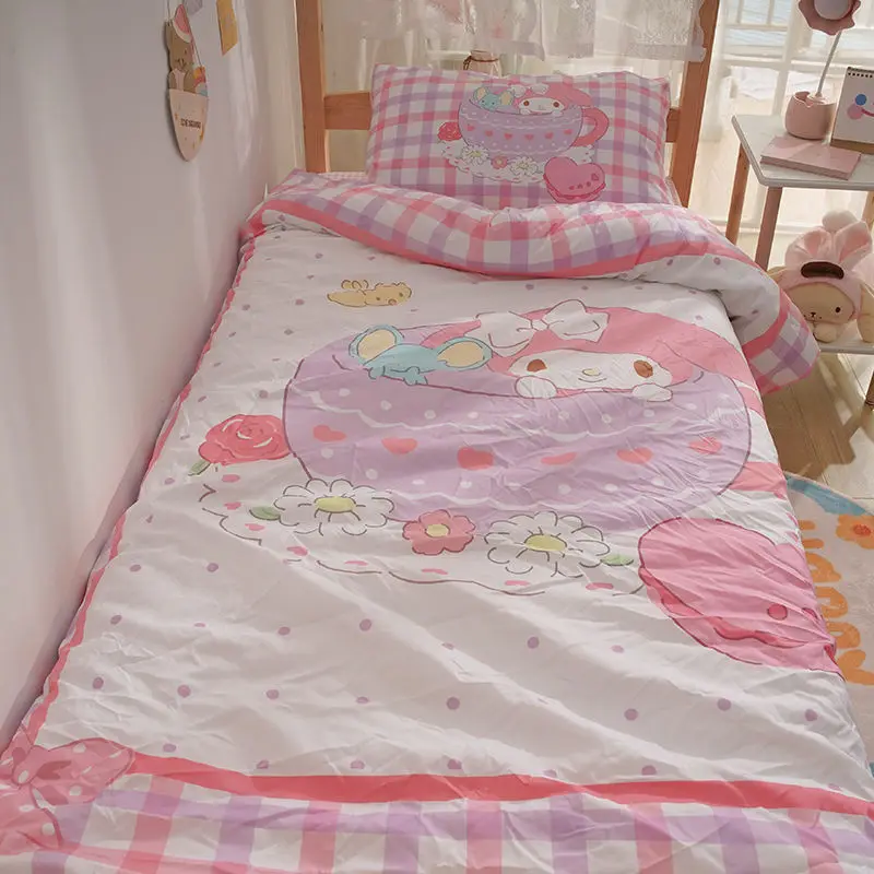 

Kawaii Sanrio Cartoon My MelodyCinnamoroll Four-piece Dormitory Bed Sheet Three-piece Quilt Cover Pillowcase Bedding for Girls