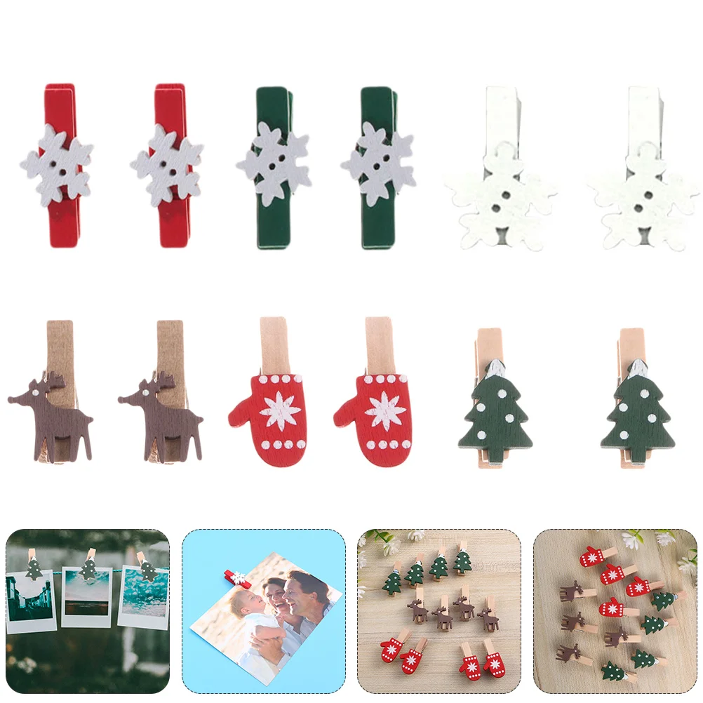 60Pcs Christmas Photo Clip Holder Wooden Photo Clips Paper Pegs Note Chips