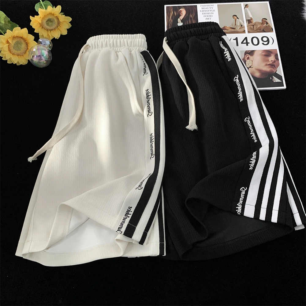 2023 Side Stripe Sports Shorts Women's Summer American High Street Loose Slim Wide Leg Casual Pants
