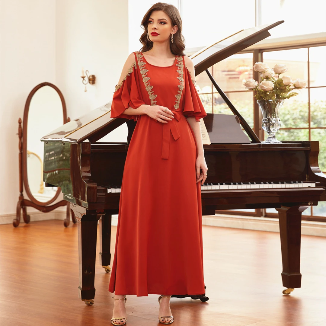 

Женское платье с открытыми плечами Eid Abaya Dubai, мусульманское платье с открытыми плечами, лето 2021