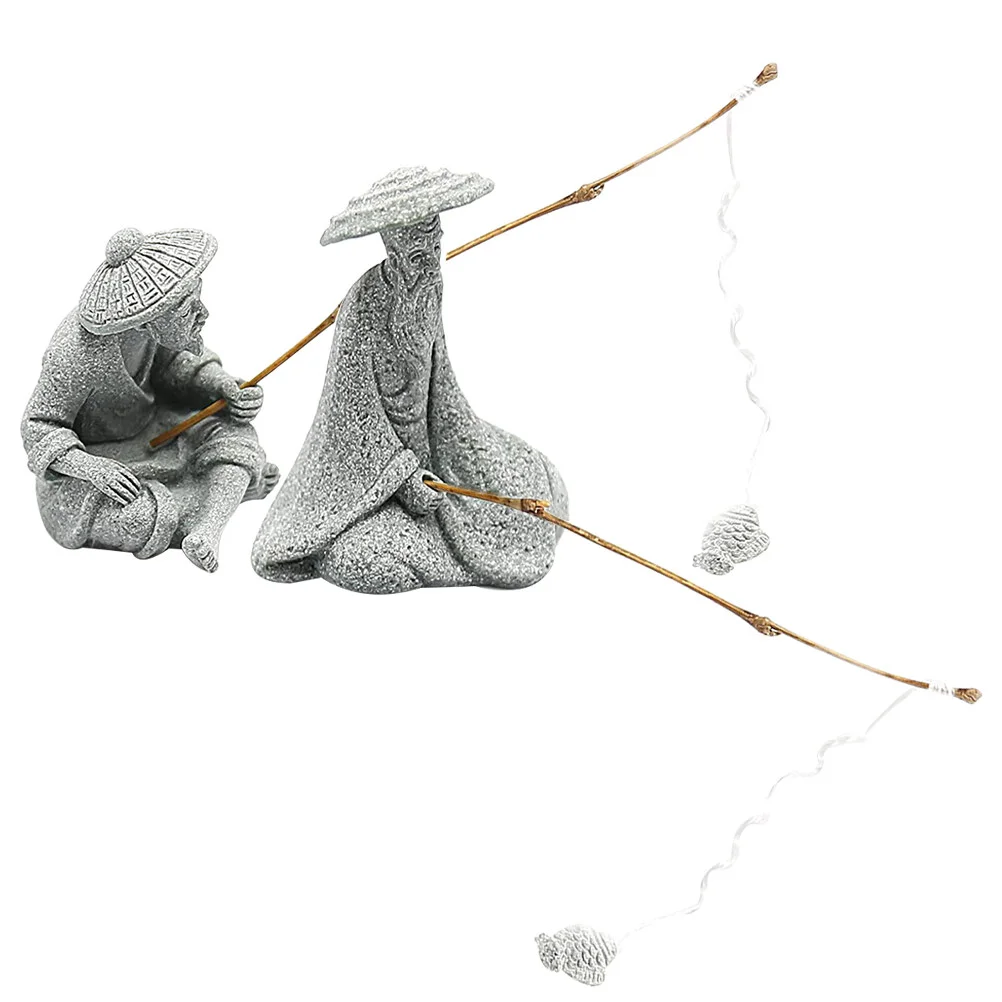 

Sandstone Chinese Decorations Craft Miniature Aquarium Landscaping Fisherman Statue Elder Garden