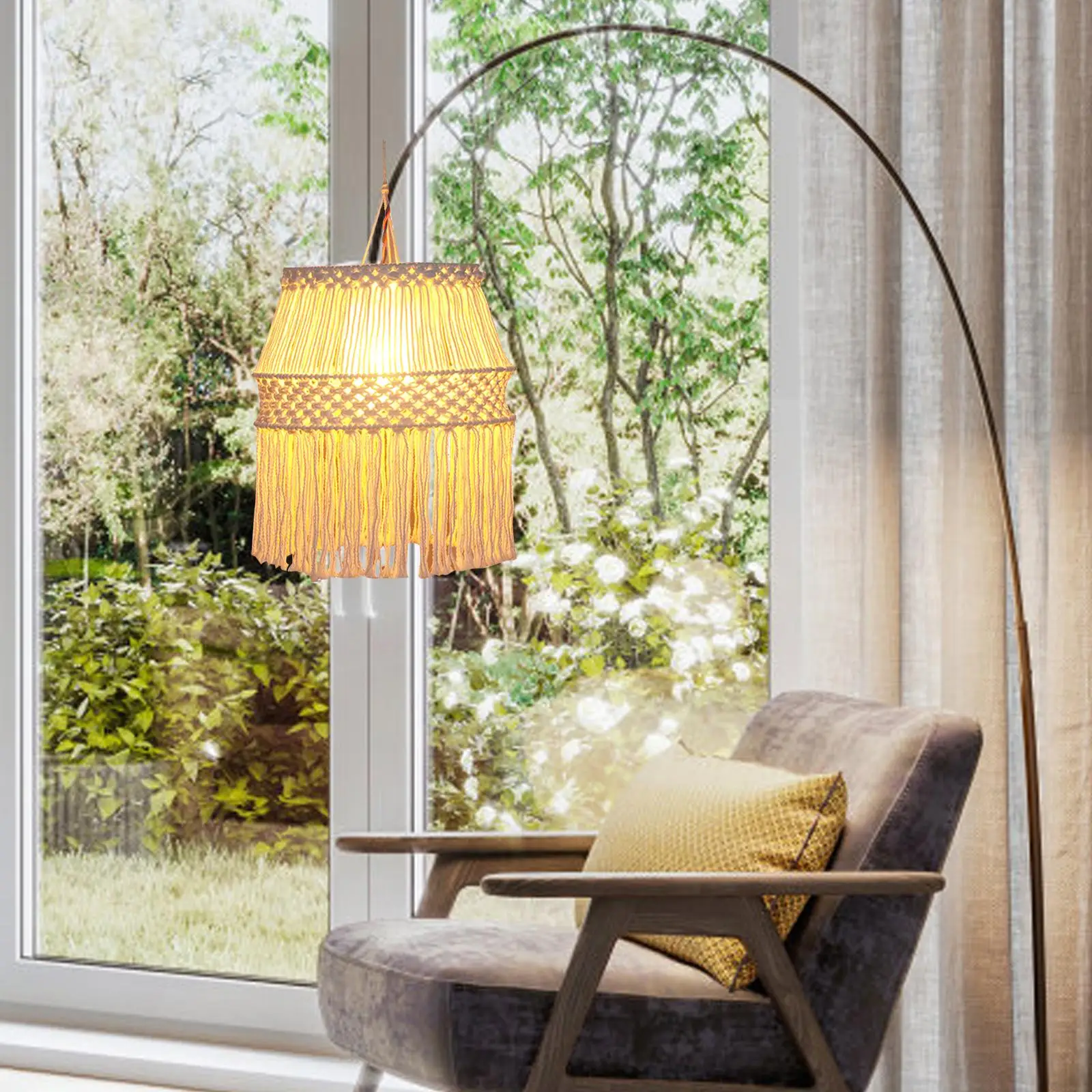 

Macrame Lamp Shade Handmade Woven Boho Light Cover for Bedroom Wedding Hotel