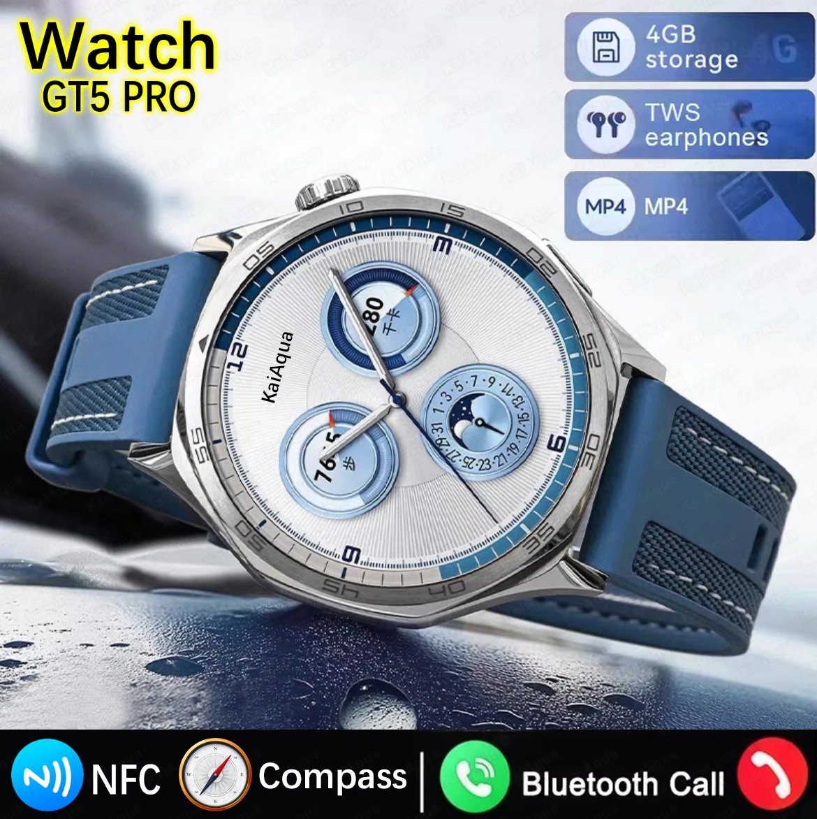 Смарт-часы GT5 Pro 1 53 дюйма HD AMOLED-экран NFC GPS-трекерBluetooth Мониторинг звонков и