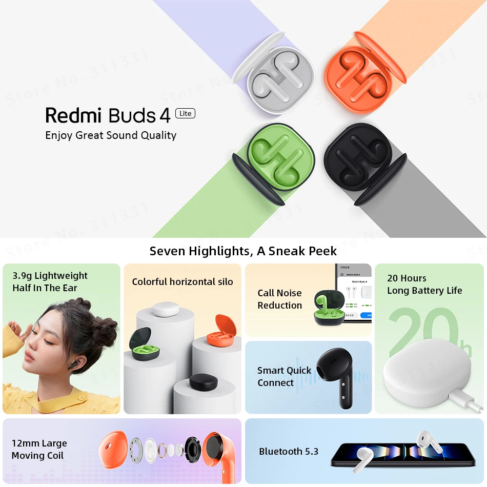 Xiaomi Redmi Buds 4 Lite Наушники tws bluetooth 5.3 Mi True наушники беспроводные Headphone IP54 Гарнитура 20
