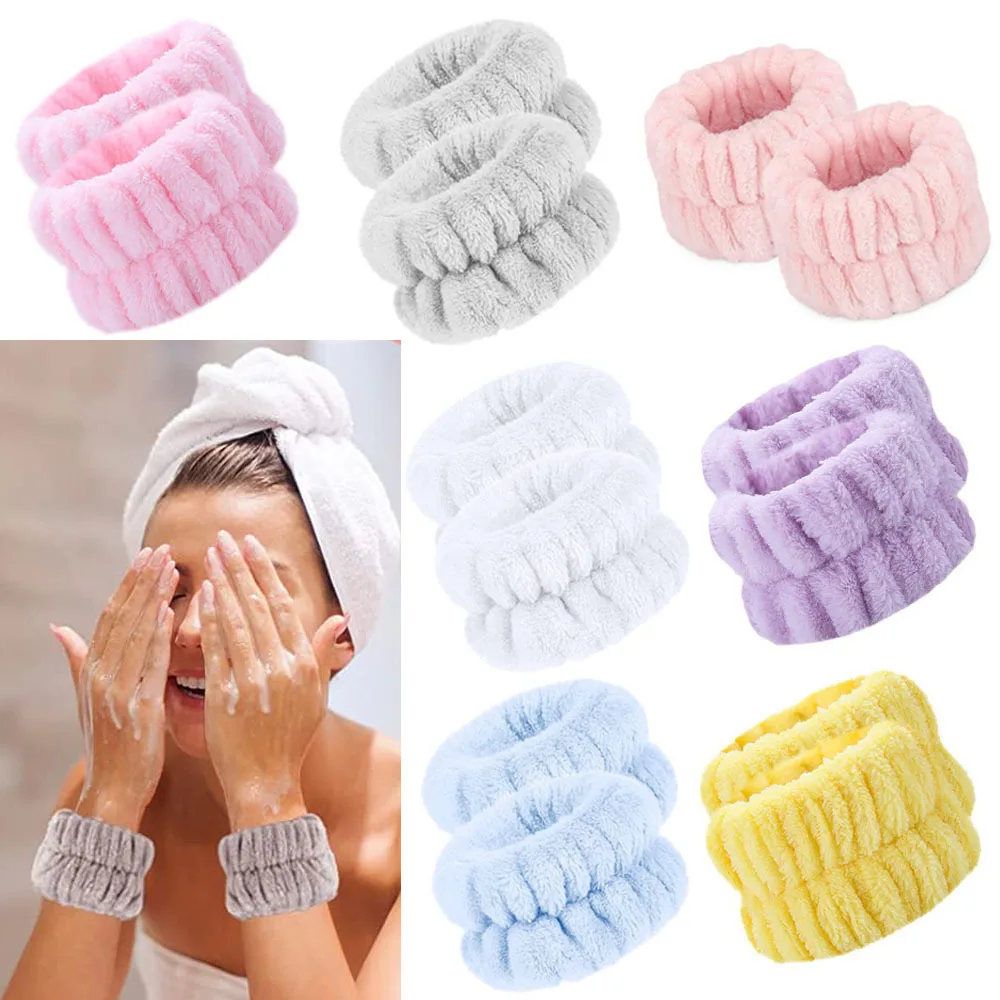 

2 Pcs Plush Wristband Reusable Waterproof Wrist Velvet Towel for Washing Face Women Girls Yoga Sports Bracelet Wrist Sweatband