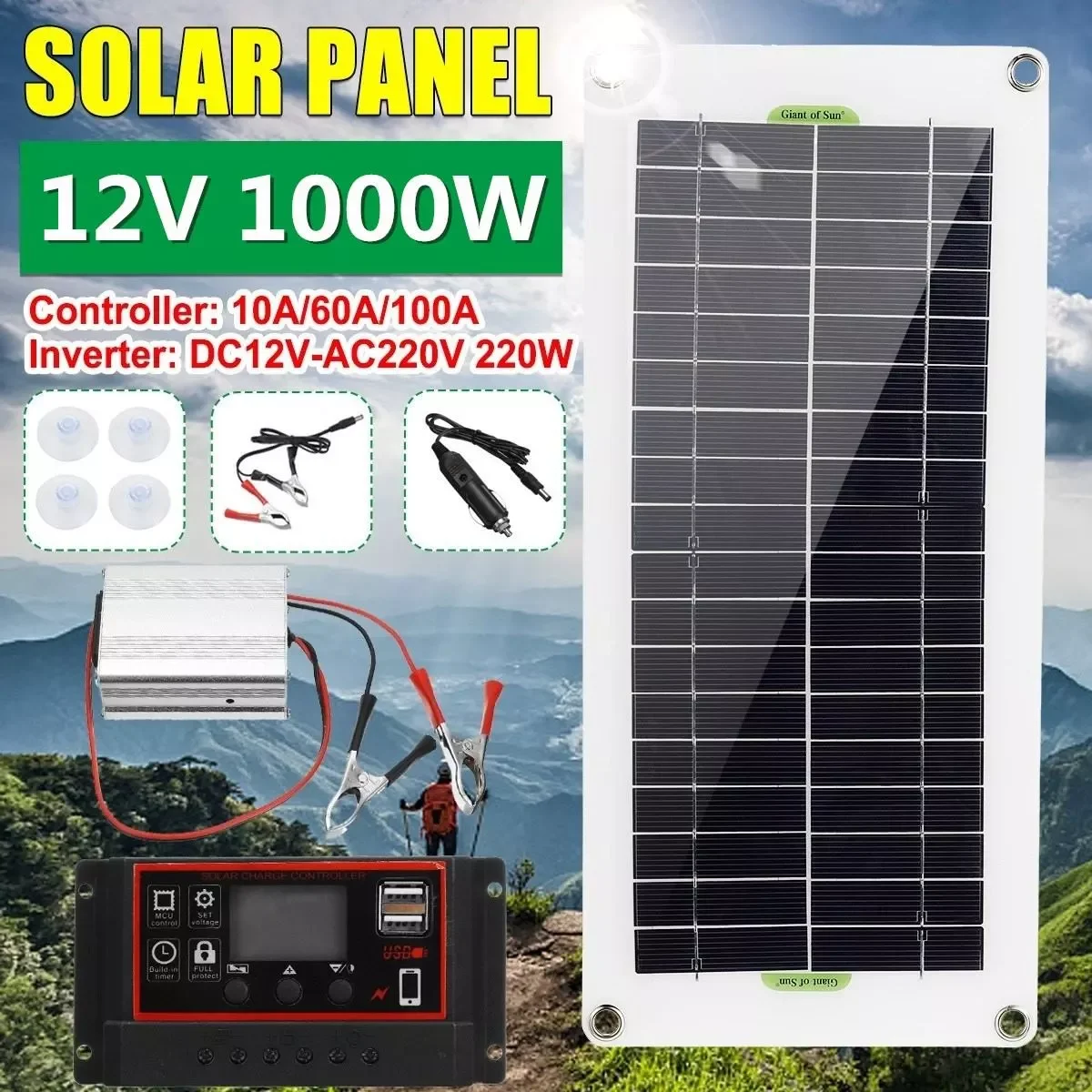 

Инвертор солнечной энергии, солнечная панель с двойным USB, комплект солнечной панели, Внешнее зарядное устройство + контроллер + инвертор 10A/...
