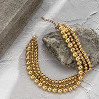 gold punk beaded multi layer necklace womens unisex bead exaggerated punk clavicle geometric necklace statement jewelry