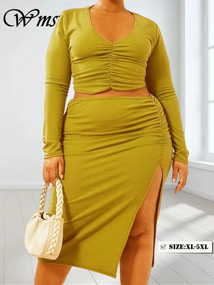 

Wmstar Plus Size Two Piece Set Women Africa Slip Skirts Sets Elegant Bodycon Draped Matching Fall Clothes Wholesale Dropshipping