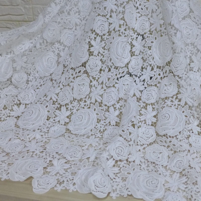 

Многослойная кружевная ткань 1 ярд с цветами розы, ажурная Водорастворимая Ткань для шитья свадебного платья, свадебного платья, выпускного...