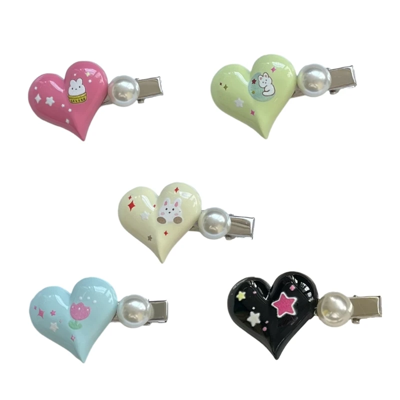 

M89E Cute Heart Pastel Tone Hair Clip Y2K Heart Gorgeous Heart Hairpin Sweet Handmade Hairpin Accessories for Women