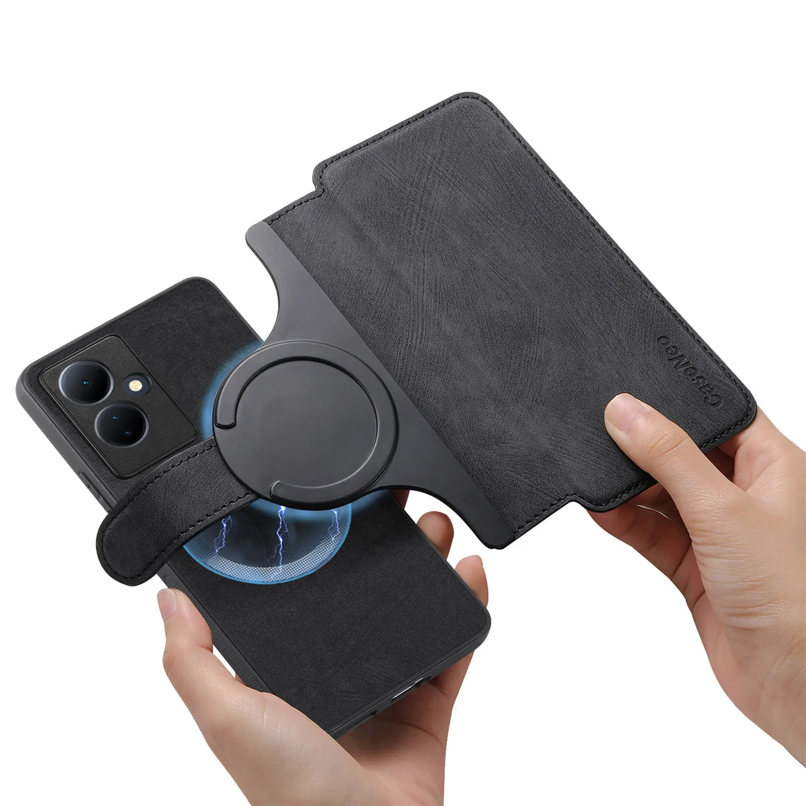 Откидной магнитный съемный кожаный чехол с слотом для карт задняя крышка vivo V29 Lite