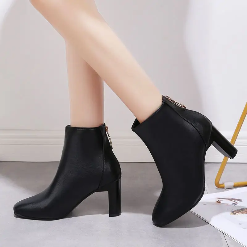 

Winter boots square toe women autumn winter 2022 new European and American block heel boots high heeled Martin boots