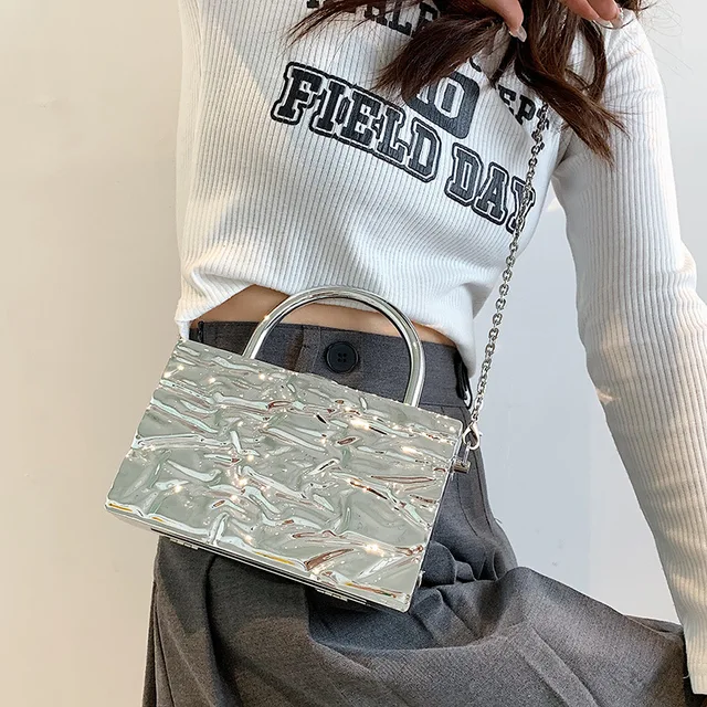 Metal Handle Box Design Women Party Clutch Bag 2022 New Shoulder Chain Purse Handbags Female Silver Tote Bag Crossbody Bag 3